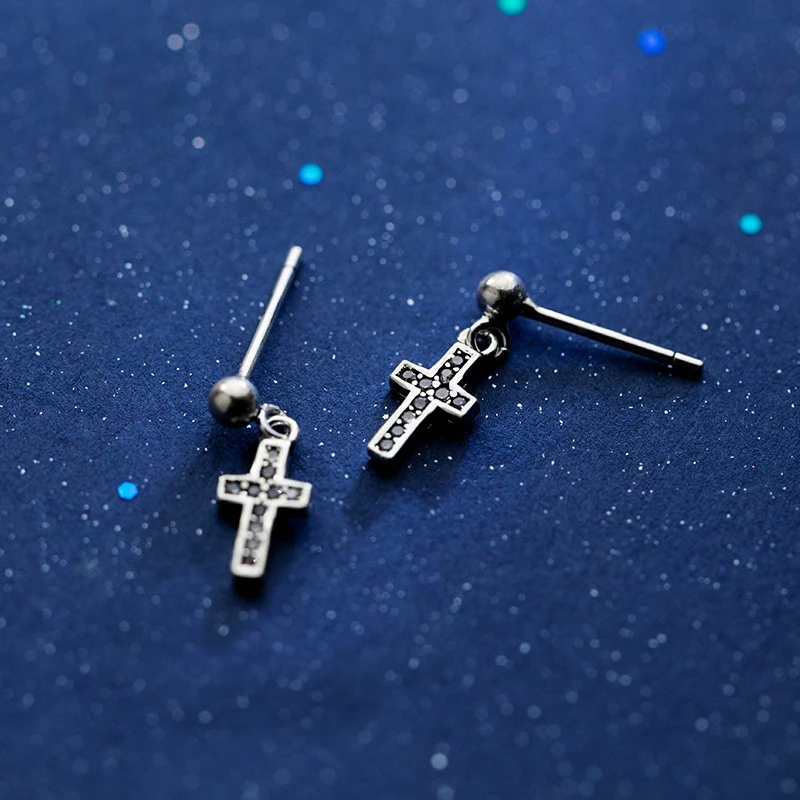 Женские серьги гвоздики из серебра 100% пробы с черным фианитом|Серьги-гвоздики| |