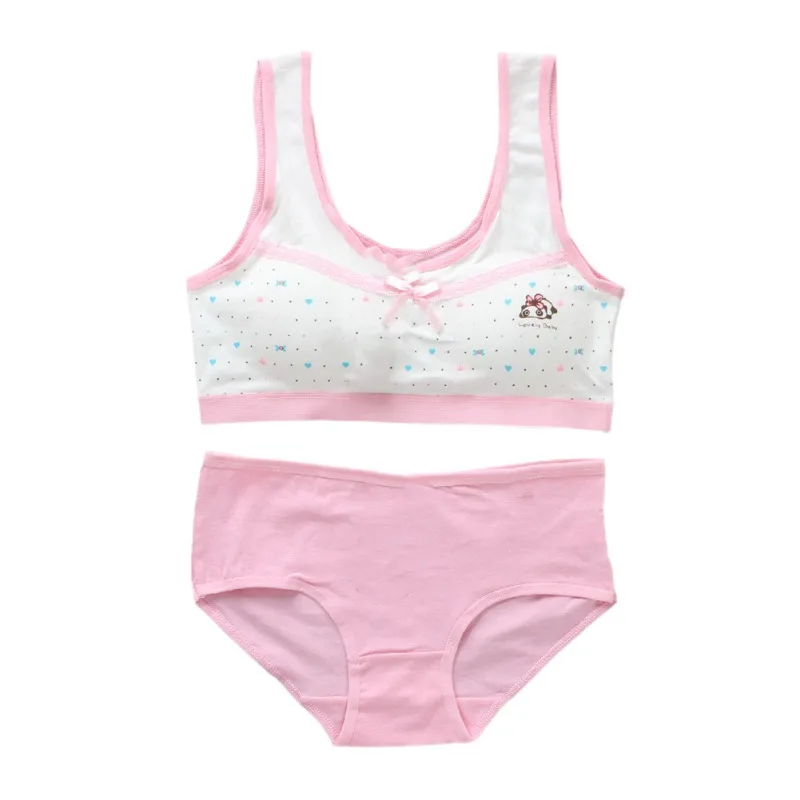 Хлопковый комплект лифчиков, трусики для девочек, нижнее белье, майка с принтом для девочек-подростков, тренировочная майка - Цвет: A2