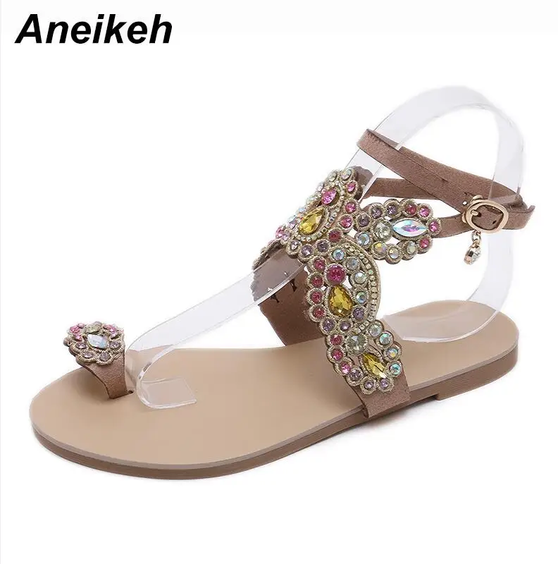 apricot Aneikeh/шикарные женские туфли Красочные Стразы в виде бабочки женские босоножки с украшением в виде кристаллов Туфли без каблуков Вьетнамки Женская обувь вечерние пляж - Цвет: apricot