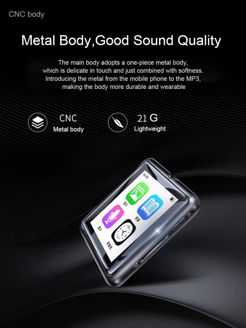 Mahdi MP3 плеер Bluetooth радио FM мини цифровой аудио плеер Портативный USB сенсорный экран музыкальный плеер Поддержка TF карта с зажимом