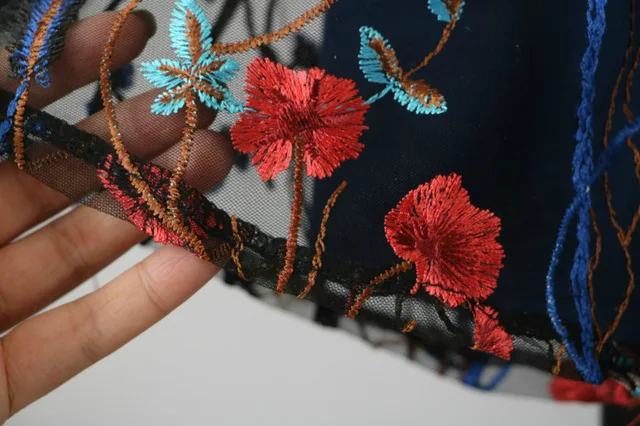 Сексуальное женское платье с цветочным вышивкой Sheer Mesh Summer Boho Мини платье A-Line прозрачное черное платье Vestidos De Festa