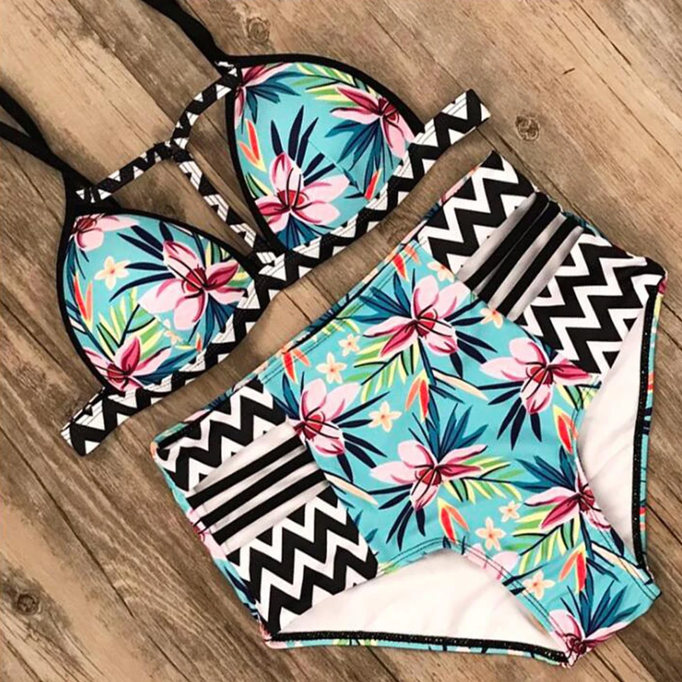 Монокини с цветочным рисунком купальник цветочный 3d принт Высокая талия бикини