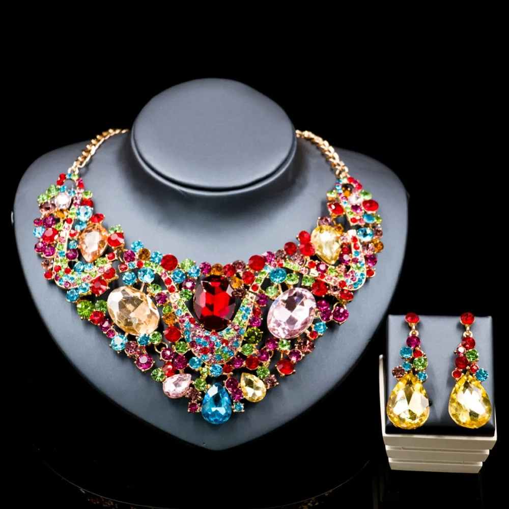 Parure Bijoux Femme прекрасное ювелирное ожерелье наборы золото Роскошные Стразы и
