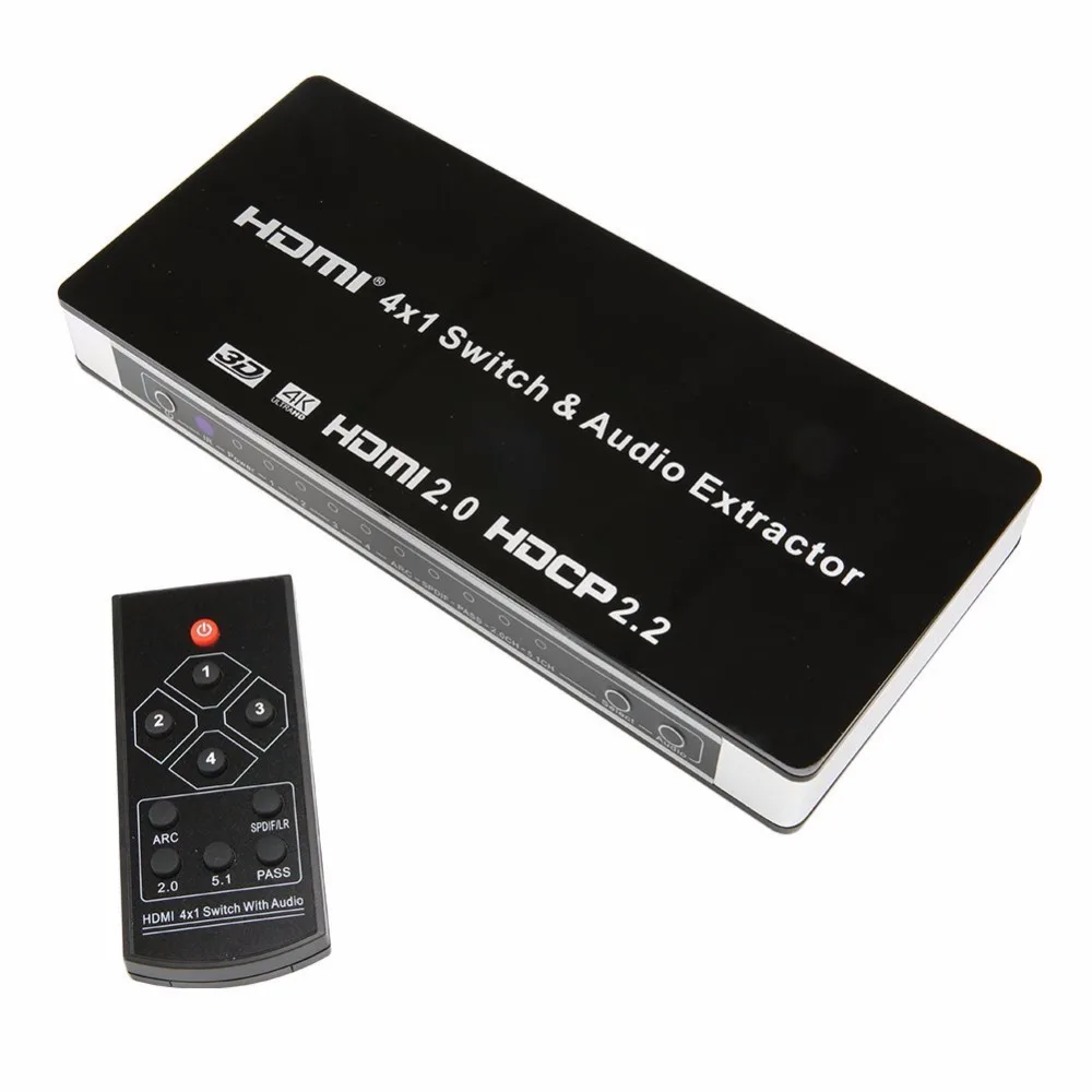 4 в 1 выход 4 к 3D HDMI 2,0 коммутатор Поддержка HDCP 2,2, ARC& IR пульт дистанционного управления 4x1 HDMI порт переключатель аудио экстрактор концентратор коробка