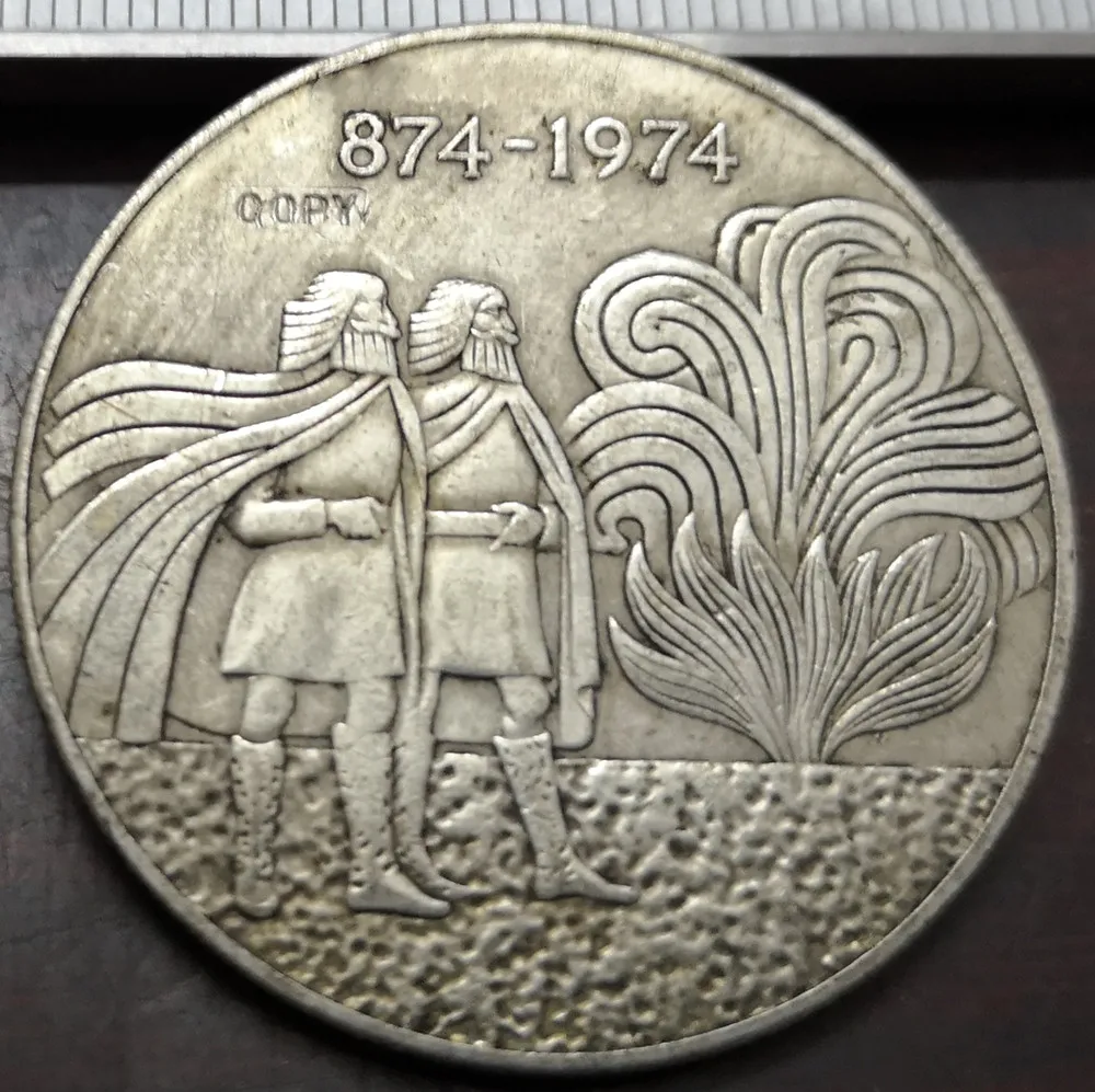 1974 Исландия 1000 Kronur 1 е посылка Посеребренная КОПИЯ монета|Безвалютные монеты| |