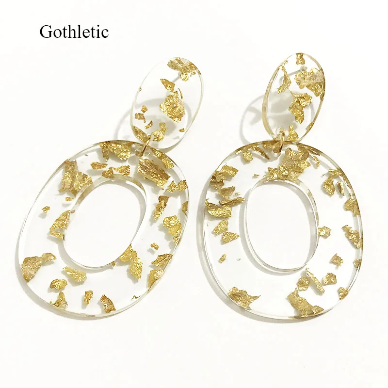 Gold Foil Gothletic Gold/Silver Foil Oval Acetate Lucite Drop Earrings for Women Fashion Jewelry NEW - Окраска металла: Gold Foil