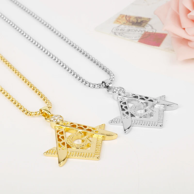 MQCHUN 2018 новые золотистые Серебристые ожерелья-масонские ожерелья Bling Compass G
