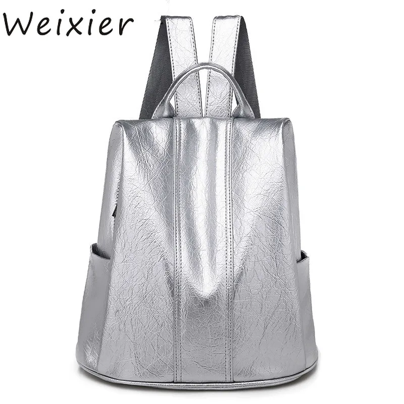 

WEIXIER Fashion PU Leather Summer Patent Leather women Backpack Large Capacity School Bag for Teenager Girls Travel Bags V2-15