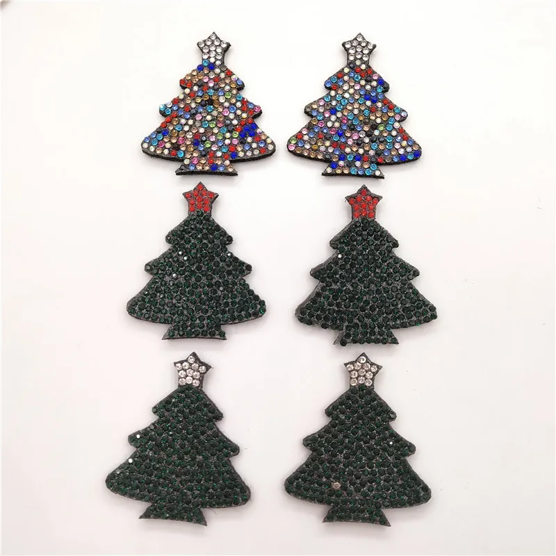 

20pcs/lot 4.5x5.5cm Shiny diamond Christmas tree Padded appliques for headwear decoration handmade hair accessories