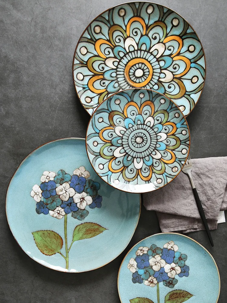 

Geometric ceramic 10 inch plate 8 dessert snack cake decorative tableware cutlery set