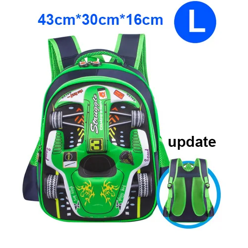 Green Large Size Мультяшный 3D гоночный автомобиль для мальчиков и девочек, детский сад, детская школьная сумка, рюкзак, школьная Сумка подростковая детская Студенческая сумка - Цвет: Green Large Size