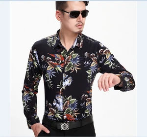 Бесплатная доставка, новый стиль, осенняя мужская Повседневная рубашка с цветами, с длинным рукавом, мужская хлопковая одежда с цветочным принтом