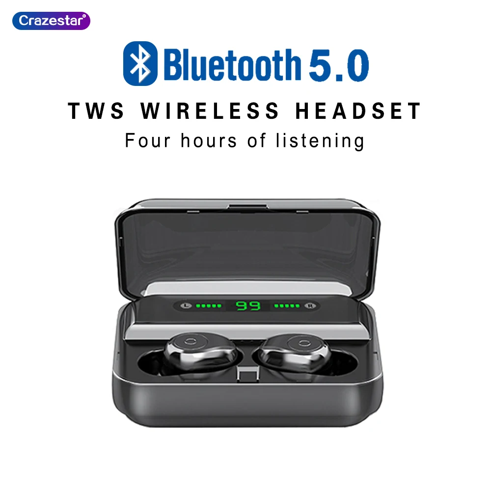 TWS беспроводные Bluetooth наушники V5.0 стерео водонепроницаемый светодиодный дисплей