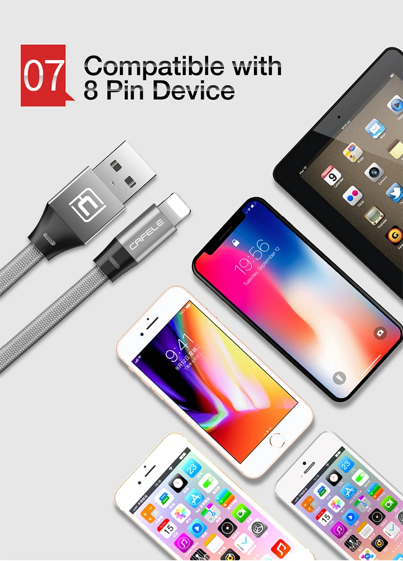 CAFELE USB кабель для iphone X XS MAX XR 8 7 6S 6 Plus 5S usb кабель для зарядки и синхронизации данных для iphone IOS 11 10 9