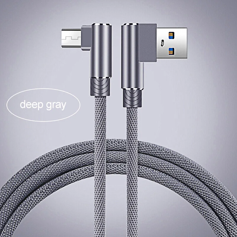 Gray Micro USB кабель 90 градусов 2 м 3 м зарядный кабель для samsung s7 xiaomi redmi LG нейлоновый плетеный кабель для быстрой зарядки и передачи данных для Android - Цвет: Gray