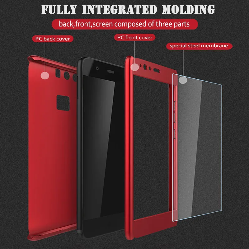 360 Degree Full Cover Cases For huawei P10 P9 LITE Shockproof Case Huawei PLUS honor 8 p8 lite 2017 Glass |