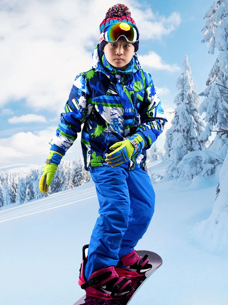 Blue J Blue P Goexplore ORE/лыжный костюм для девочек 110-160, Детский водонепроницаемый ветрозащитный Теплый Зимний комбинезон, Спортивный зимний комплект, костюмы для сноуборда для мальчиков - Цвет: Blue J Blue P