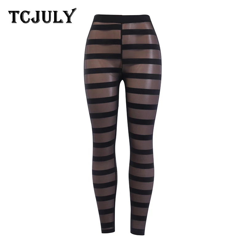 TCJULY сексуальные сетчатые полосатые летние брюки для женщин открытые дышащие