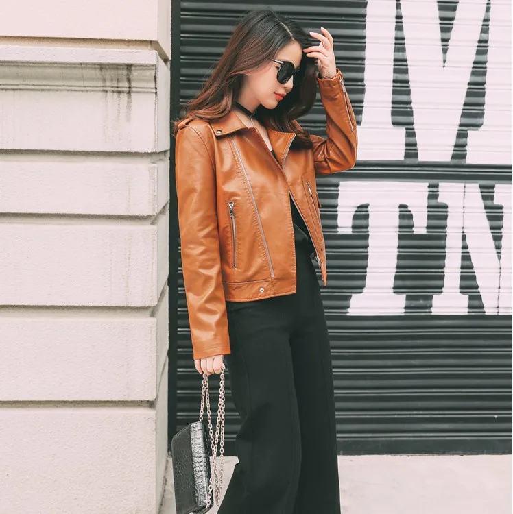 

2018 New Bodycon Women PU Bomber Jacket High Quality Streetwear Short Coat Full Sleeve Moto Jacket