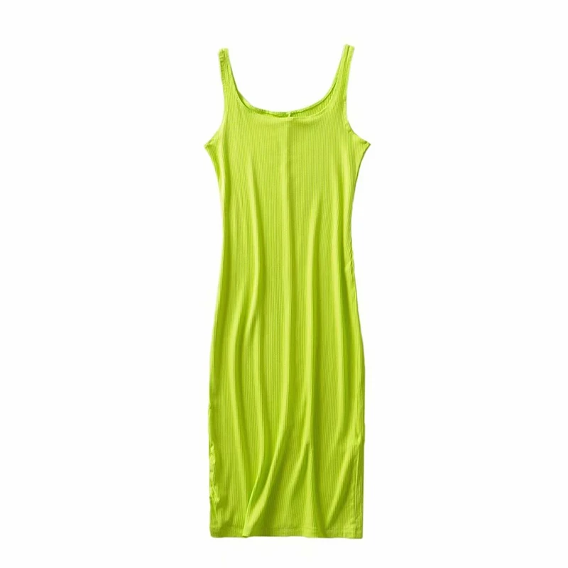 LUNDUNSHIJIA Fashion Bodycon Solid Spaghetti Strap Women Sleeveless Dress 2019 Summer Sexy Slim Split Jumper Dresses 7 Colors | Женская