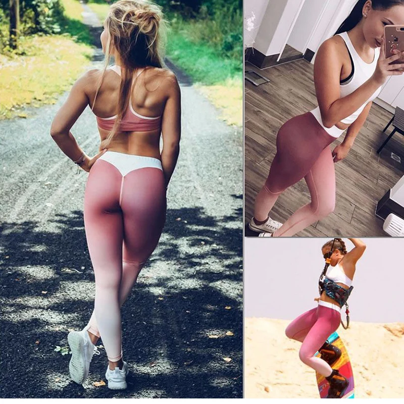JTVOVO новых печатных леггинсы Для женщин Градиент colorPants Высокая Талия Фитнес