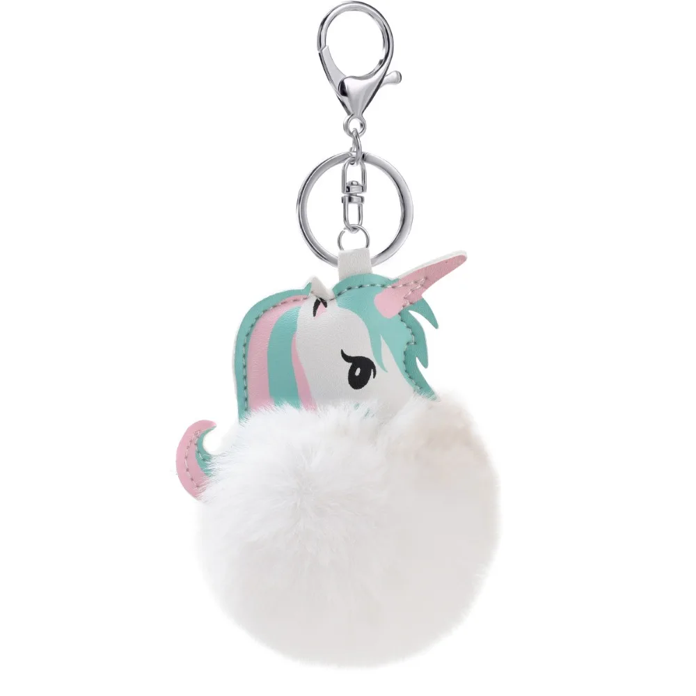 Милый Единорог брелок лошадь pu кожа искусственный мех конский шар для волос