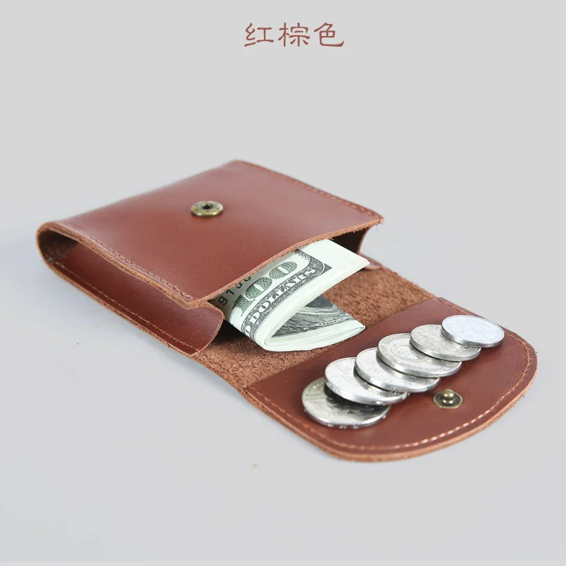 Red-brown Genuine Leather Unisex Coin Wallet Simple Fashion Porte Monnaie Femme Hasp Porte Monnaie Porte Monnaie Homme Coin Purse Small - Цвет: Red-brown