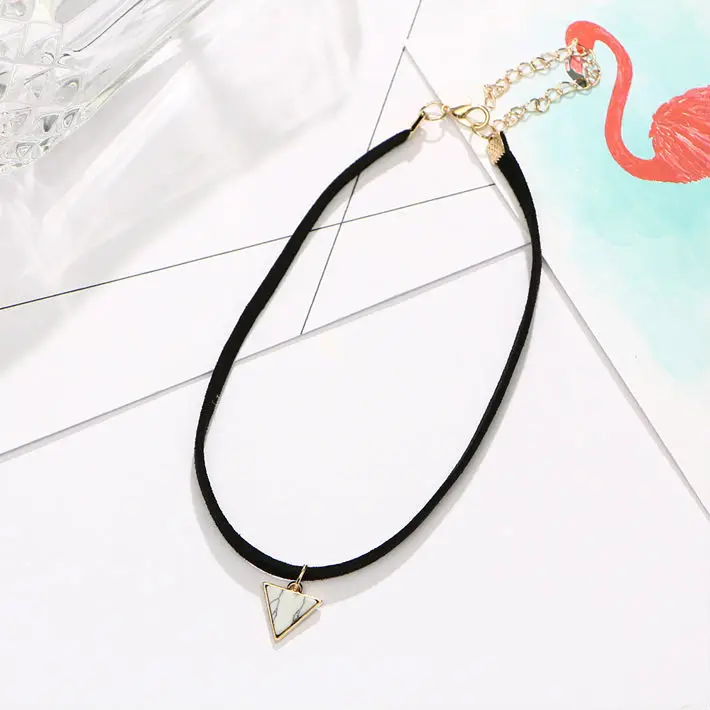 Women fashion marble greenshort chokers bohemia tribal necklace&amppendants jewelry silver ivory triangle collar | Украшения и