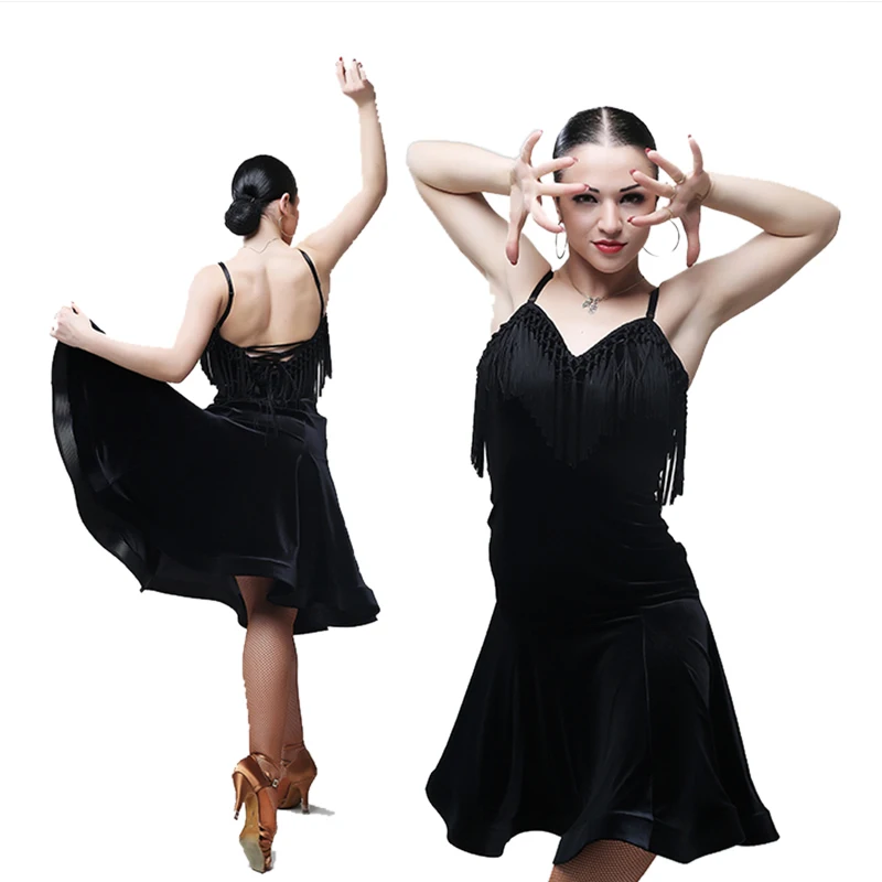 

New Latin Dance Dress For Women/Adult Dance Professional Latin Dresses Standard Ballroom Flamengo Black Dance Dress VDB395