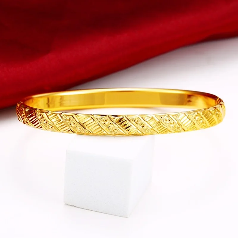 OMHXFC Wholesale European Fashion Woman Bride Party Birthday Wedding Mother Gift Vintage Wide 24KT Gold Bracelet Bangle ES158 | Украшения и