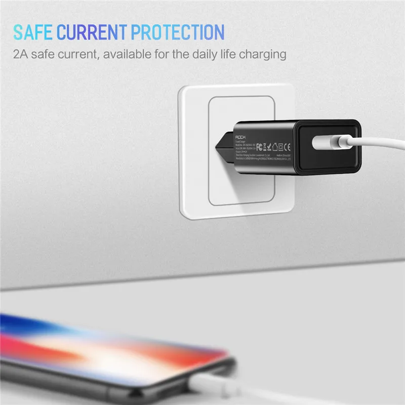 ROCK USB зарядное устройство 5V2A для iPhone X 8 7 универсальное мобильного телефона samsung