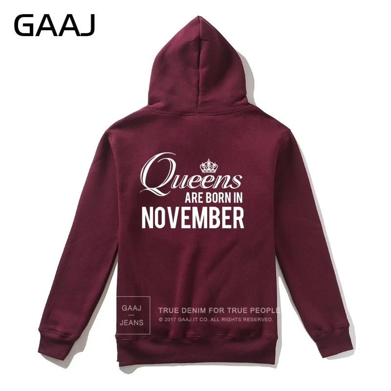 GAAJ "Queens are born in November" мужская толстовка с капюшоном, Женская толстовка на молнии, Мужская Высококачественная флисовая толстовка с принтом в стиле хип-хоп - Цвет: Wine With Zipper