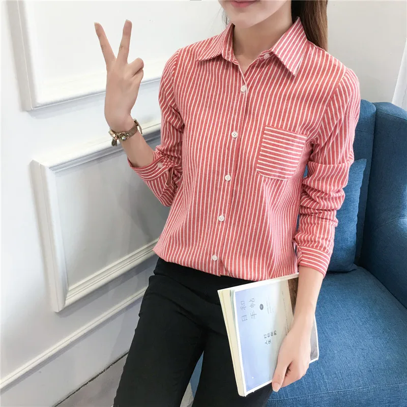 2017 новые модные офисные в полоску хлопковые рубашки женские небольшой полосой