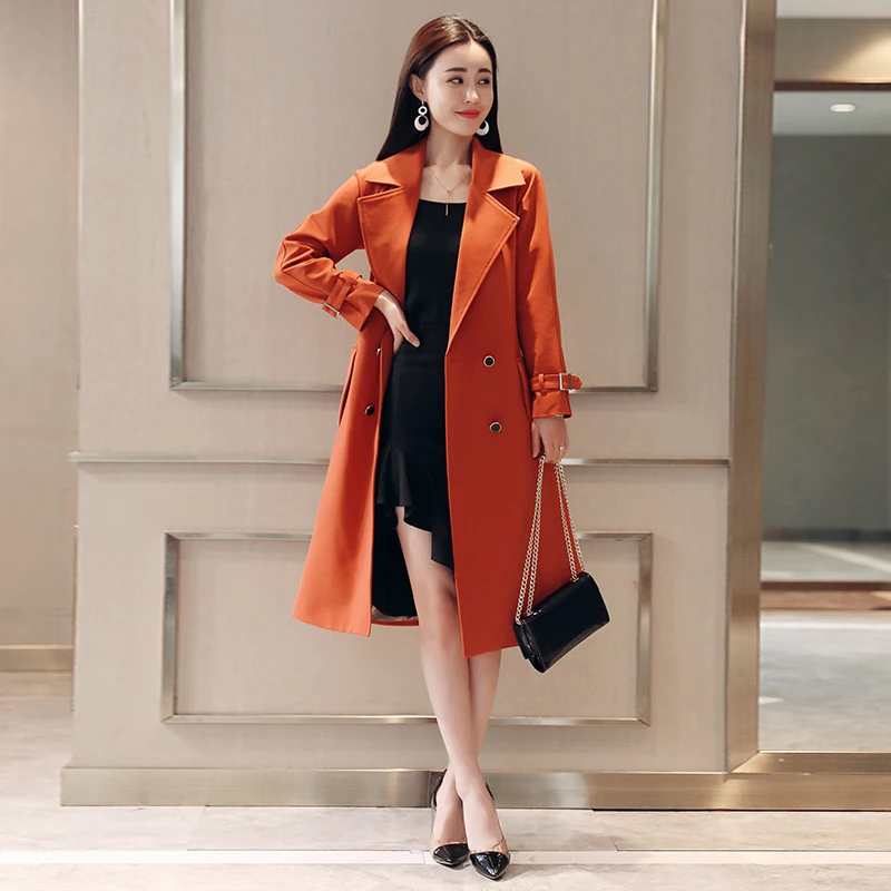 

Plus size M-4XL windbreaker female medium long new wild spring autumn chic long section over the knee jacket coat women tide