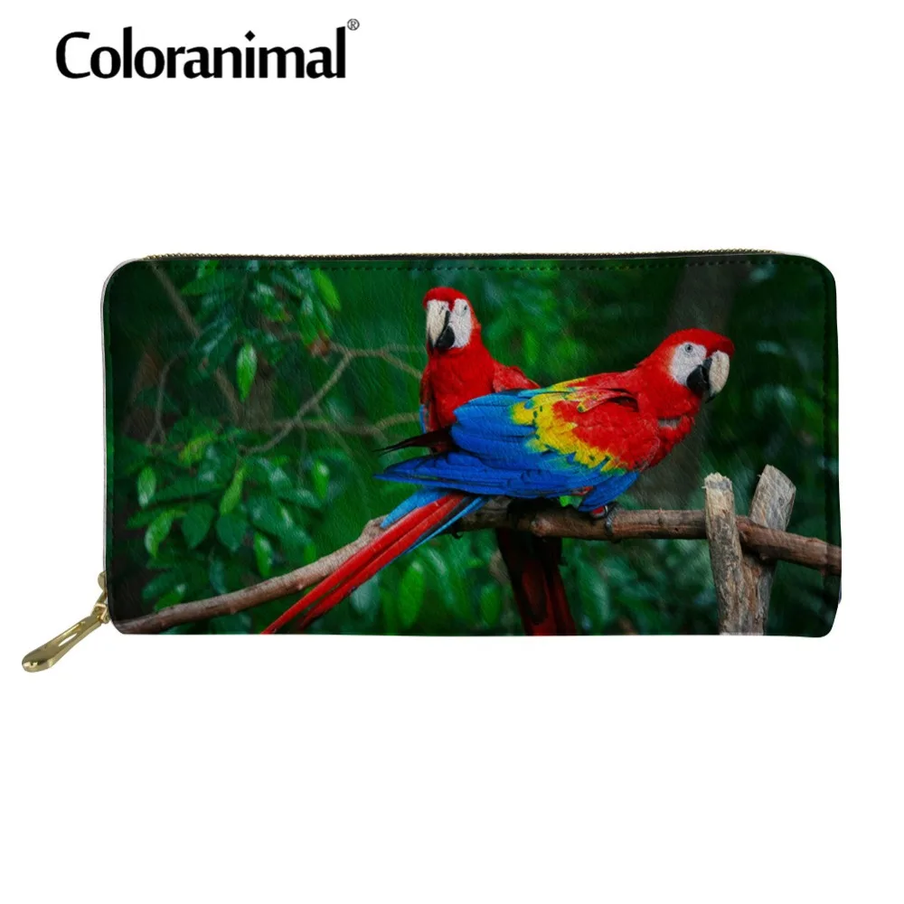 

Модные длинные кошельки Coloranimal для женщин и мужчин, кредитницы, Кожаный клатч на молнии, Красочный кошелек с тропическими птицами и попугаям...