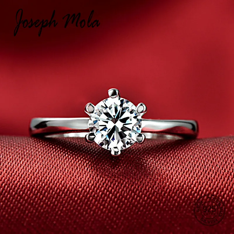 Joseph Mola 100% Серебро 925 кольцо 6 мм круглый кубический цирконий кристалл для женщин