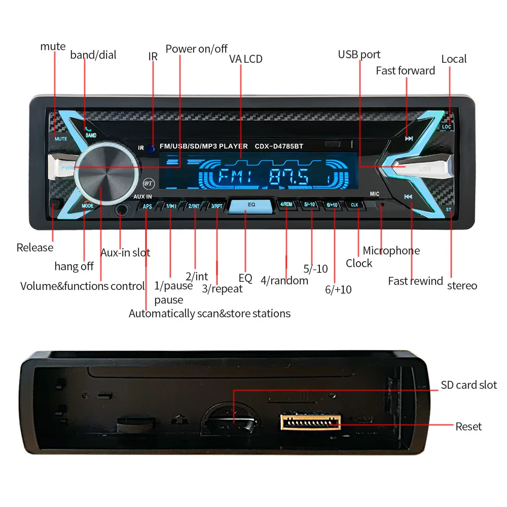 Bluetooth Универсальная съемная панель Автомобильный MP3-плеер Радио стерео аудио плеер Дистанционное управление USB/SD/MMC кардридер