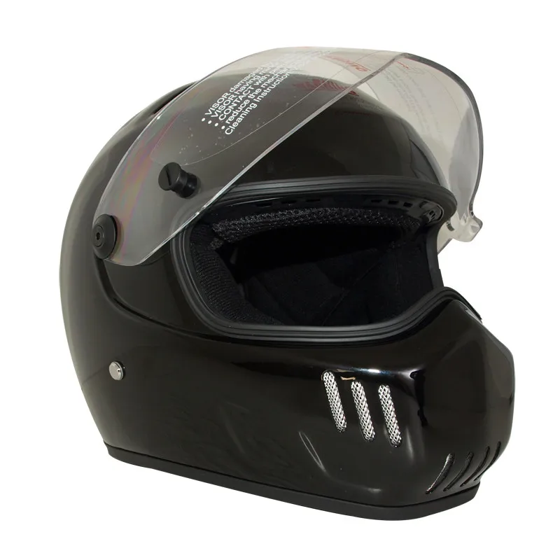 2gloss black Vcoros СТЕКЛОВОЛОКНО мотоциклетный шлем ретро Полный Fcae Мужской Женский шлем для скутера с прозрачный козырек мотоциклетный шлем casco moto - Цвет: 2gloss black