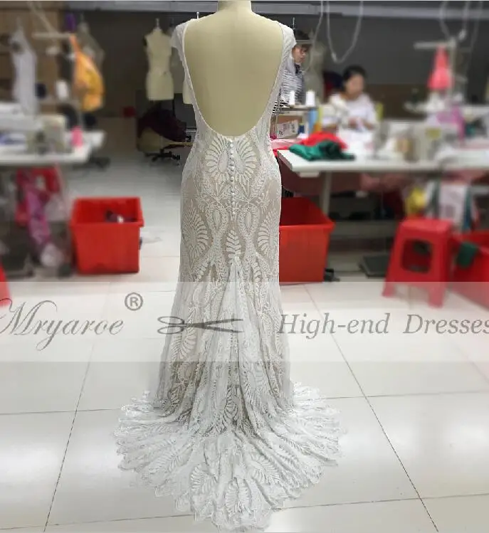 Ivory with nude Mryarce уникальное кружевное богемное свадебное платье с рукавами-крылышками с открытой спиной Свадебные платья Boho - Цвет: Ivory with nude
