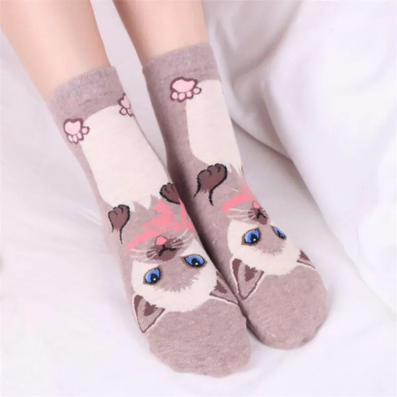 MYORED 5pairs women's lot short socks cartoon animal for girls lady casual dress cotton gift sock Calcetines de dibujos animados | Женская