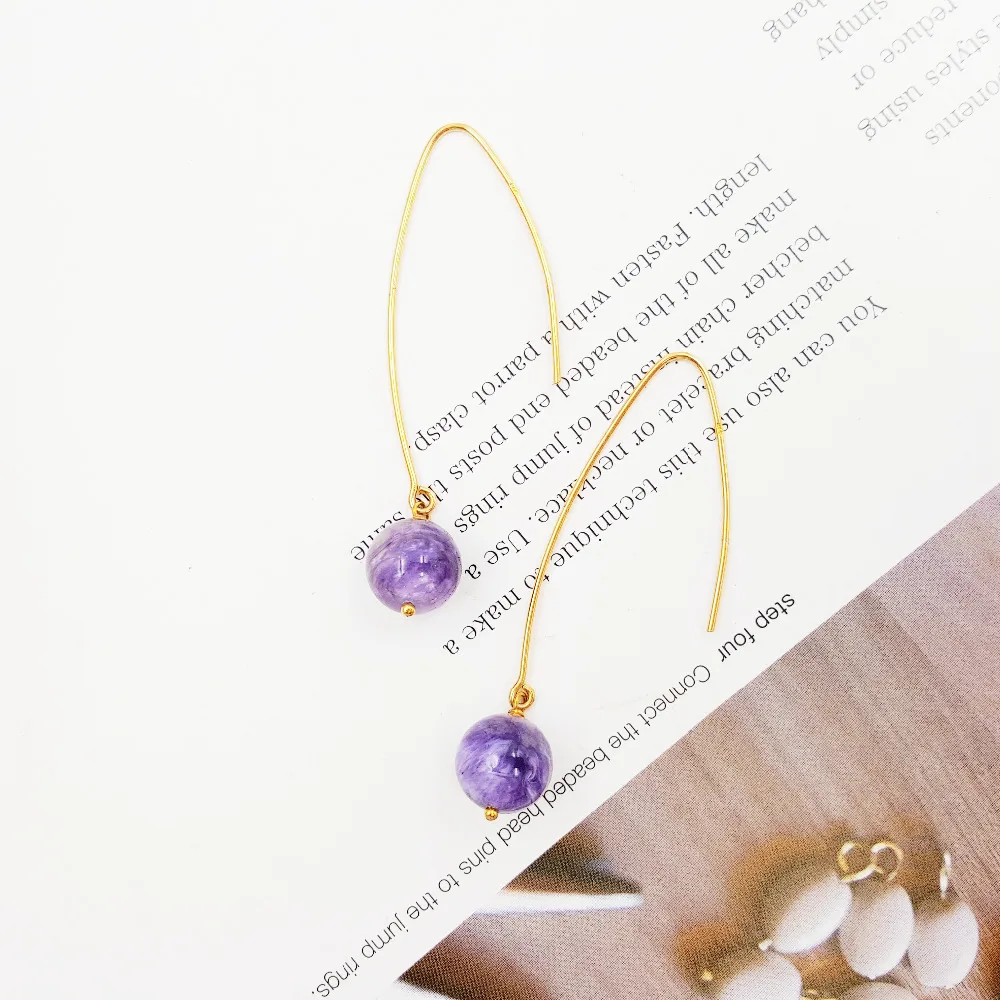 Lii Ji Charoite 10 мм бусины фотосеребряные длинные висячие серьги|earrings dangle|earrings earringearrings