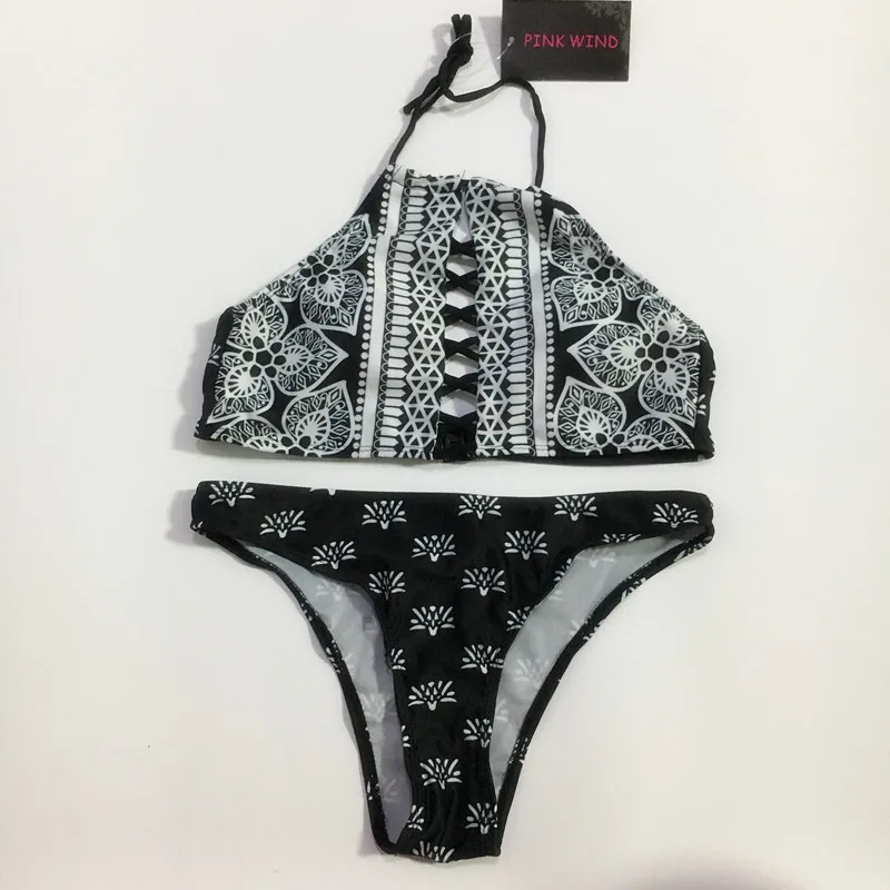 Женский тропический Племенной Черный Белый купальник с геометрическим принтом