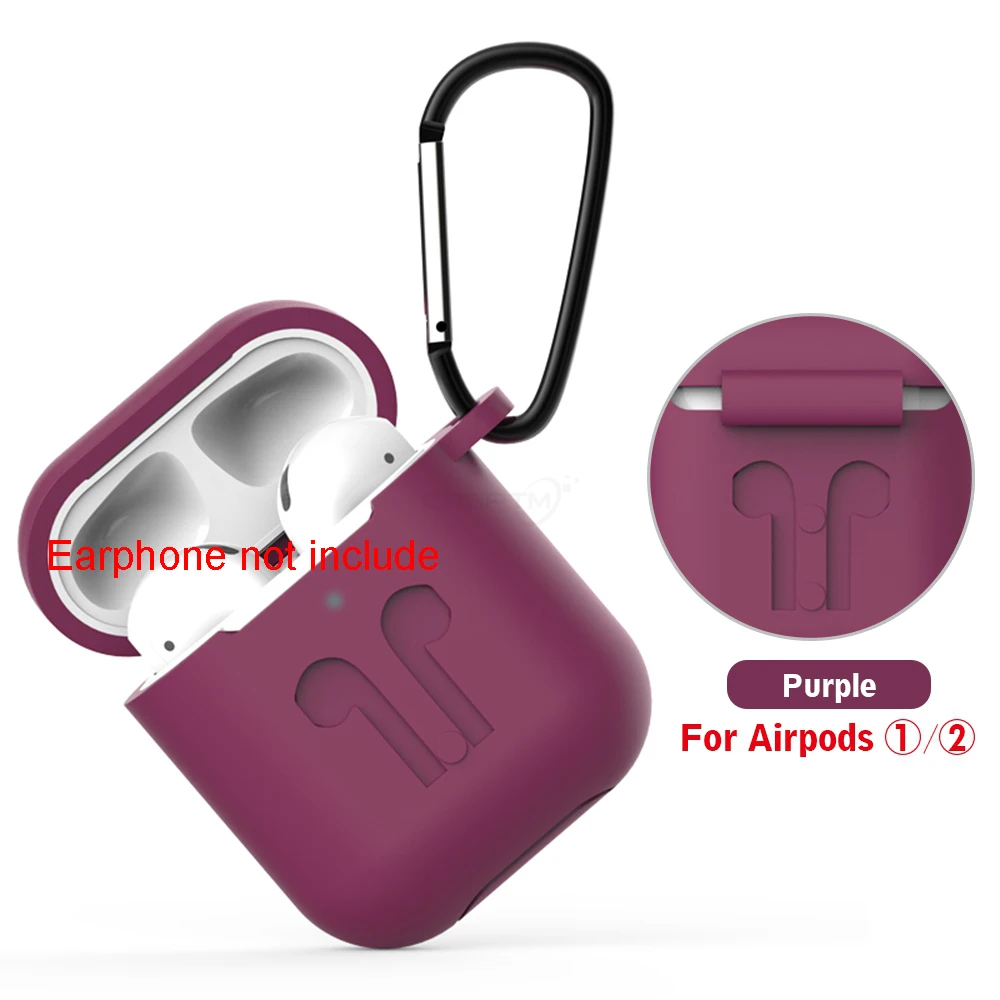 Purple Силиконовый чехол s для Airpods 2 с брелком для наушников Защитный чехол для Apple Airpods противоударные аксессуары для наушников - Цвет: Purple