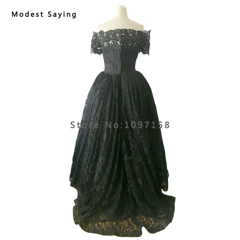 Готический стиль ведьмы черные вечерние платья с высокой передней и низкой