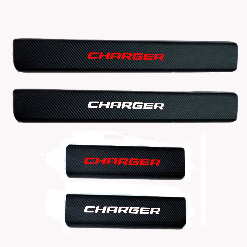 

4 шт. виниловая наклейка из углеродного волокна, протектор порога автомобиля, накладка-манжета для Dodge Charger, автомобильные аксессуары