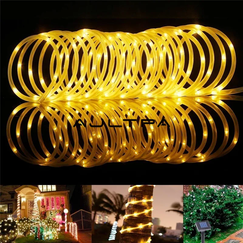 

50LED 7M Solar String Light Copper Wire PVC Tube Garden Waterproof Water Pipe Lamp Outdoor Christmas Decoration Light String