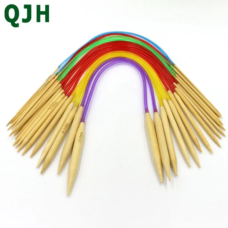 

QJH Brand New Multi-color 2.0mm-10mm 18Pcs 32" 40cm Eco-Friendly Double Point Bamboo Annular Knitting Needles Crafts Yarn tool