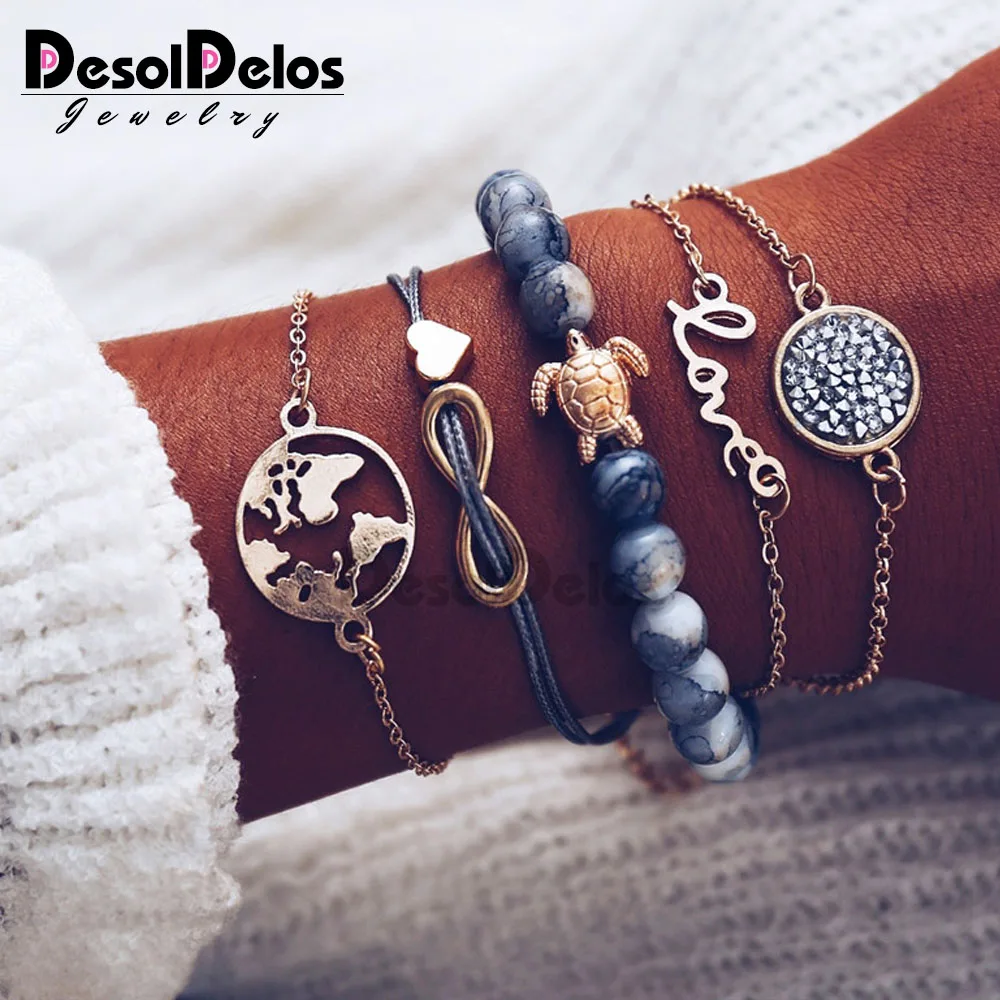 5 шт./компл. Boho черепаха шарм браслеты наборы женские богемные искусственный