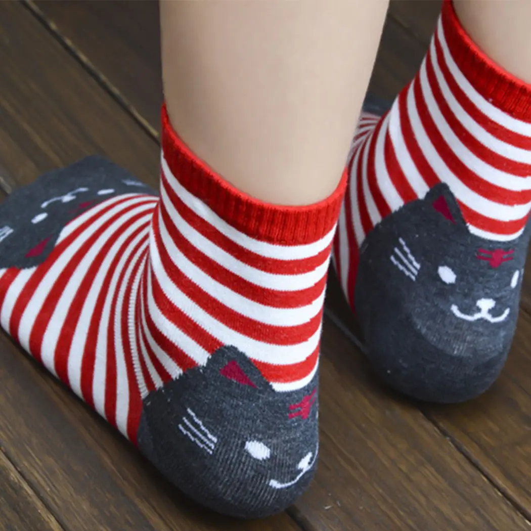 Милые Носки с рисунком кота женские хлопковые носки зимние теплые в полоску