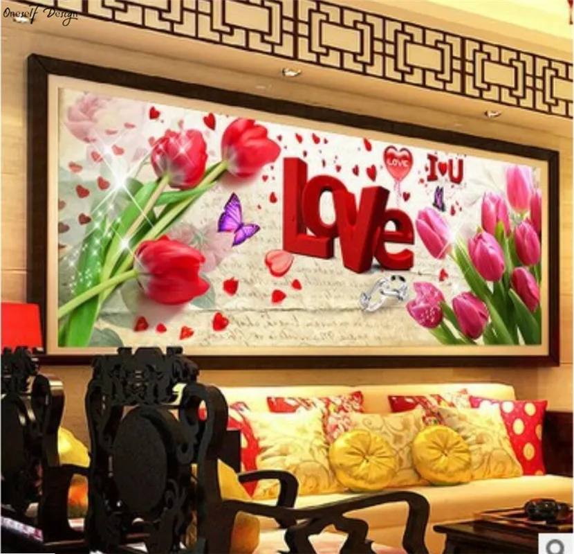 2019 NEW 5D DIY LOVE Tulip Diamond Painting Couple Romantic Wedding Decoration Living Room Bedroom Wall Sticker | Дом и сад